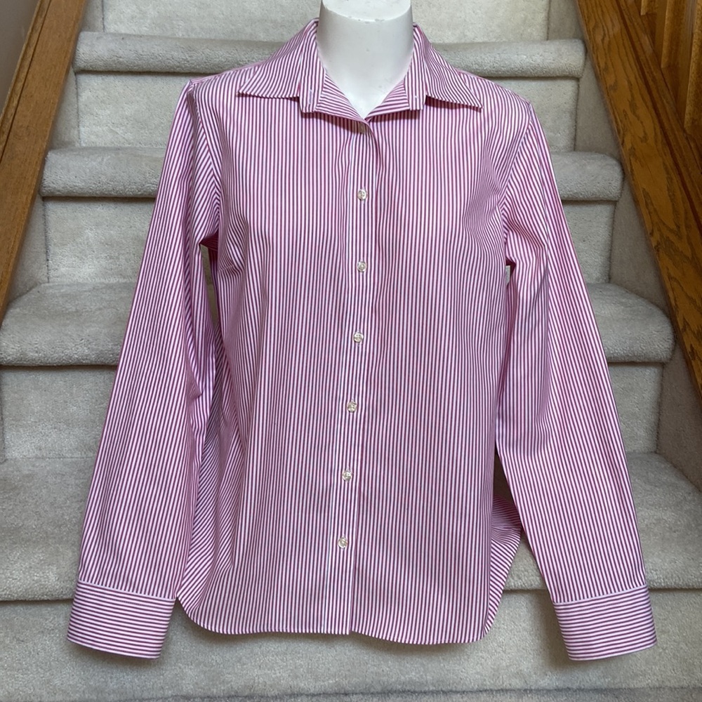 lands end no iron pin stripe / pinpoint oxford long sleeve shirt